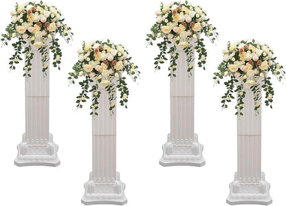Roman Column Pedestal, Plastic White Columns for Weddings Indoor/Outdoor Roman Pillar Stand for Table Sculptures, Vase, Garden Decor (4PCS, 11.8 x 35.4 Ihch Square)