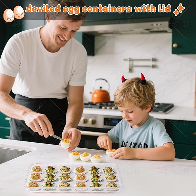 Egg holder for fridge - deviled egg containers with lid, Clear Stackable Plastic Egg Holder, Space-Saving 18 Egg refrigerator Organizer (Clear, Pack of 01)