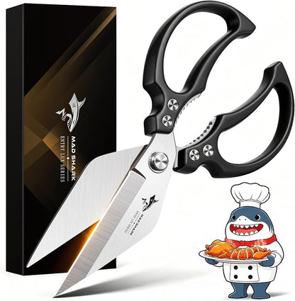 MAD SHARK Heavy Duty Kitchen Shears, Sharp All Purpose Kitchen Scissors | Dishwasher Safe 8mm German Steel Poultry Shears for Chicken, Meat, Turkey, Seafood & Vegetables, Dishwasher Safe, Ergonomic