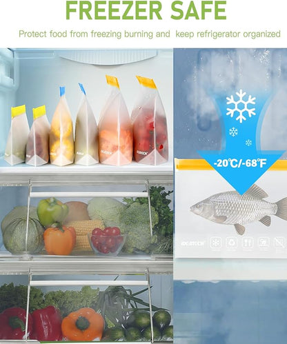 IDEATECH 10Pack Reusable Snack Bags Dishwasher Safe, Leakproof Reusable Freezer Bags, Food Freezer Storage Bags, Clear Small Resealable Baggies for Cookies, Candy (10Snack, Colored)