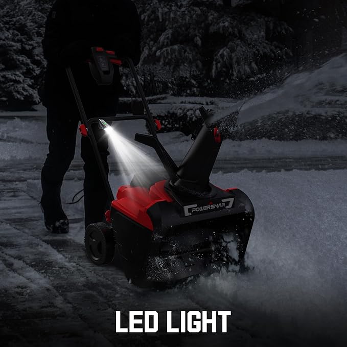 PowerSmart Electric Snow Blower, 21-Inch Corded Snow Thrower, 15-Amp, with LED Light for Yard Driveway Deck
