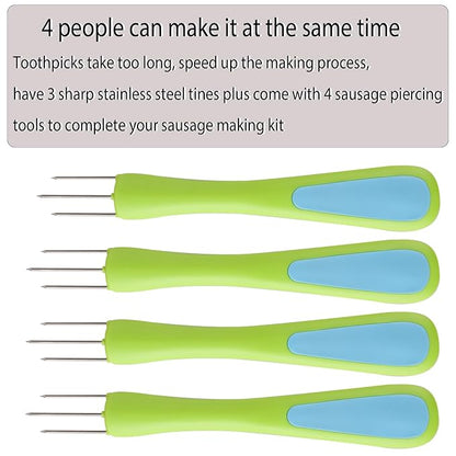 4 pcs Sausage Pricker Tool，3 sharp prongs sausage pricker for Sausage Casings Natural Hog Casing