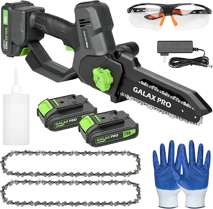 GALAX PRO 8 Inch Mini Chainsaw with Auto Oiler[2025 Upgraded]Handheld Cordless Electric Chain Saw with 2x2.0Amh Batteries for Outdoor Tree Branch Cutting,Home Improvement, Garden & Orchard Pruning