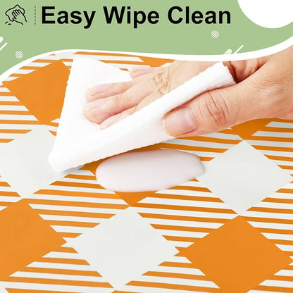 4 Packs Buffalo Disposable Table Cloth, 54 x 108 Inch Waterproof Plastic Tablecloth, Rectangle Pumpkin Orange and White Checkered Table Covers for Picnic, Birthday, Party