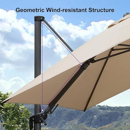 PURPLE LEAF 8.2' X 11.5' Left-right Tilting Patio Umbrella Outdoor Cantilever Swivel Rectangle Umbrella with Tilt Aluminum Offset Umbrella with 360-degree Rotation for Garden Deck Pool Patio Beige