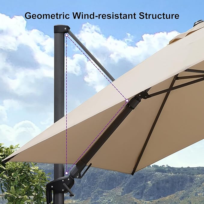 PURPLE LEAF 8' X 8' Left-right Tilting Patio Umbrella Outdoor Cantilever Swivel Square Umbrella Aluminum Offset Umbrella with 360-degree Rotation for Garden Deck Pool Patio Beige