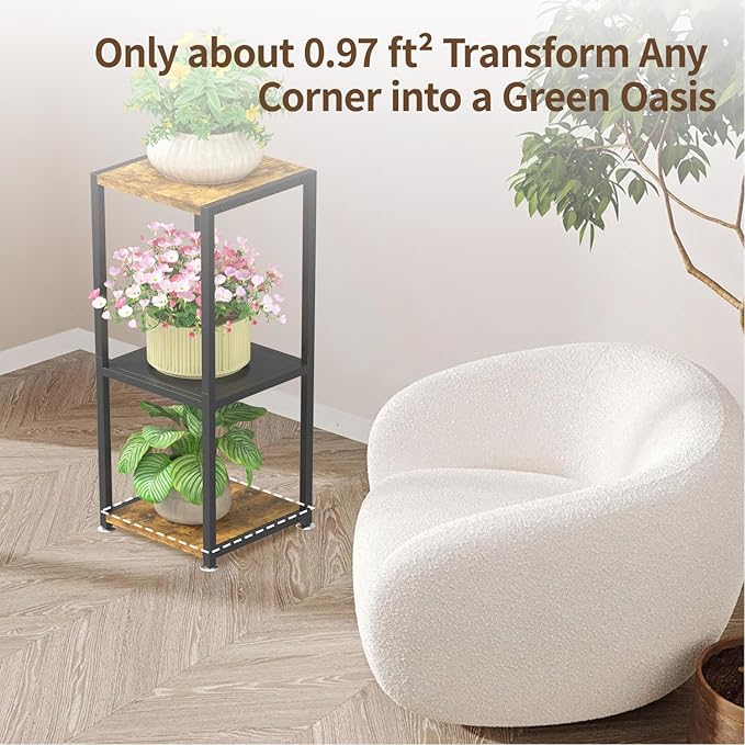 LASZOLA Black 3 Tiered Wood Plant Stand Indoor for Larger Heavy Duty Planter, Sturdy Multi Level Vertical Flowers Racks for Narrow Inside Floor , Decorate Shelving for Hold House Tree, Space Saving
