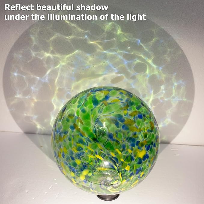 10 Inch Glass Gazing Ball, with 9.4" Tall Metal Gazing Globe Stand, Glass Balls Display Holder Set for Outdoor Garden Lawn Yard Decoration, Bright Summer Burst