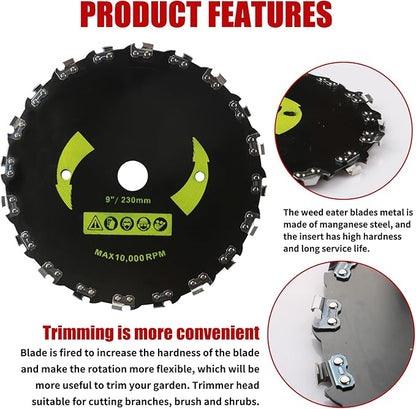 9" x 36 Teeth Carbide Tipped Blades & 9" x20T Carbon Steel Round Chainsaw Tooth Blades & 10" x 80T Brush Cutter Trimmer Blades with Adapter Kit