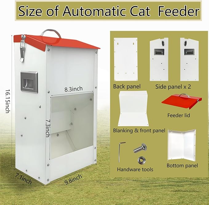 Gravity Automatic Cat Feeder Galvanized Small Animal Feeding Trough Food Dispenser for Cats Puppy 13L Outdoor Pets Feeder