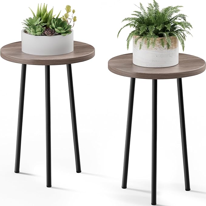 Plant Stand Indoor 2 Pack: Corner Wood 20 Inch Plant Stand Mid Century Modern Decor - Small Round Plant Table for Indoor Plants - Outdoor Plant Holder for Patio Living Room Bathroom Office (Grey Wood)