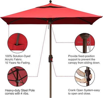 EliteShade USA 10-Year-Non-Fading Sunumbrella 6x6Ft Square Market Umbrella Patio Outdoor Table Umbrella with Ventilation(Logo Red)