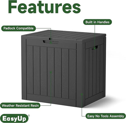 EasyUp 32 Gallon Resin Deck Box Waterproof, UV Resistant Outdoor Storage Box for Delivery, Porch, Patio and Garden, Stripe Black