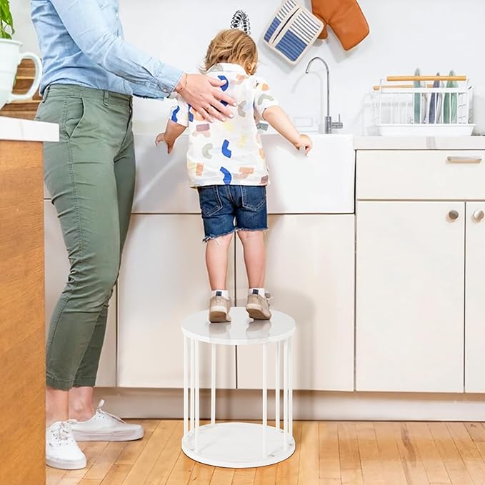 HDANI Small Round Wooden Step Stool for Kids Adults, 300lbs Load Capacity Garden Stool, Non-Slip Small Stool for Plant Stand, Kitchen, Bathroom and Bedroom, White