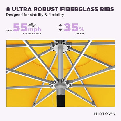 Midtown Umbrellas Push Pop Sunbrella Umbrella 8 Feet Outdoor Umbrella in Sunbrella Yellow Acrylic Fabric - Patio, Backyard, Garden, Picnic Table & Pool - Black Pole