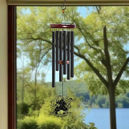 Personalized Customize Name Fantasy Mushroom Wonderland Wind Chime, Metal Iron 37 Inch Outdoor Memorial Gift for Garden Yard Patio Home Decor, Black (Style D)