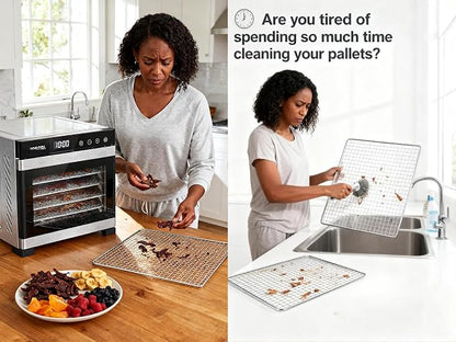 BPA-Free Silicone Dehydrator Sheet for Dehydrator Tray, 15.5x15.5in 10-pack | Non-stick Dehydrator Tray Liners Help Stop Dried Food From Sticking, Lift Food Intact, and Cut Cleanup Time - Dishwasher Safe