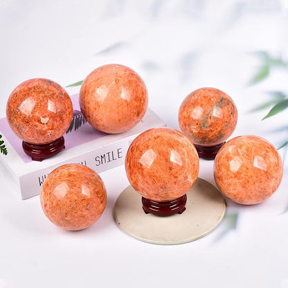 JIC Gem Real Sunstone Crystal Sphere Ball Healing Crystal Ball with Decoation Stand for Fengshui Meditation Ball (100-110mm)
