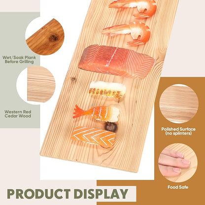 Landical 3/6/10/13/20 Pcs XL XXL Large Cedar Plank for Grilling Salmon Thicker Design Full Filet of Meat Fish Veggies Adding Extra Smoke and Flavor Soaking Fast Easy to Use(10 Pcs,15 x 7 Inches)
