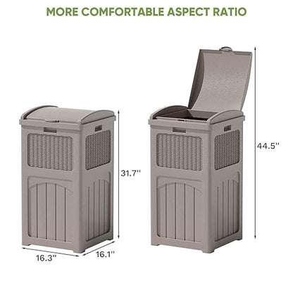 Patiowell 36 Gallon Outdoor Trash Can, Resin Outdoor Garbage Can with Lid for Patio, Backyard, Deck, Light Brown （2 Pack）