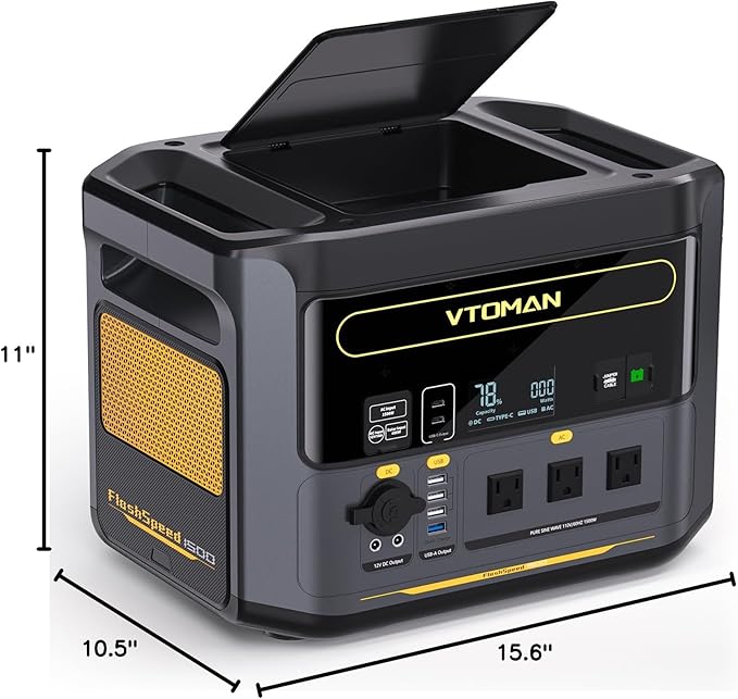 VTOMAN FlashSpeed 1500 Portable Power Station 1548Wh - Recharge 0-100% within 1H, LiFePO4 Battery Powered Solar Generator with 110V/1500W AC Output/Input, 100W USB Port for Camping, Home Backup