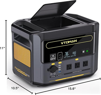 VTOMAN FlashSpeed 1500 Portable Power Station 1548Wh - Recharge 0-100% within 1H, LiFePO4 Battery Powered Solar Generator with 110V/1500W AC Output/Input, 100W USB Port for Camping, Home Backup