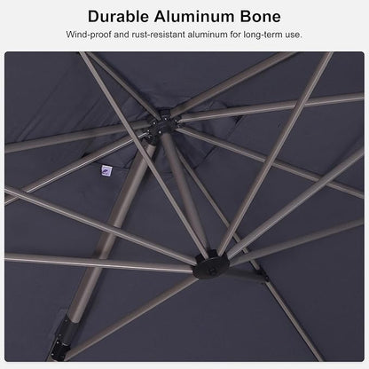 PURPLE LEAF 9' X 11.5' Patio Umbrella, Rectangle Outdoor Cantilever Umbrella, Aluminum Offset Umbrella with Champagne Frame and 360° Rotation for Pool Deck Garden, Light Grey