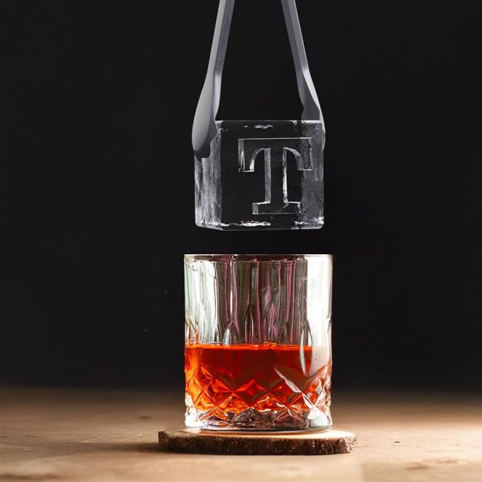 Letter T Monogram Clear Ice Cube Maker, 2" Big Ice Cubes Mold for Whisky and Cocktails, Large Initials Silicone Ice Cube Tray Personalized Gifts for DAD Gifts for Men (Letter T)
