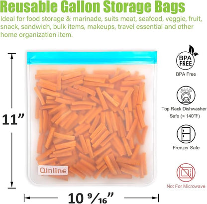 Reusable Gallon Food Storage Bags - 10 Pack Extra Thick Gallon Freezer Leakproof Plastic Free Lunch Bag