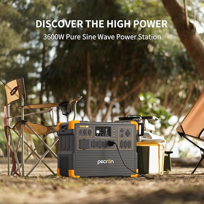 pecron Solar Generator E3600LFP 3072Wh with 4x300W Solar Panels, 5x3600W AC Outlets Portable Power Station, LiFePO4 Battery Backup Expanded to 15.36KWh, Power Station for Home Use, RV, Camping, CPAP