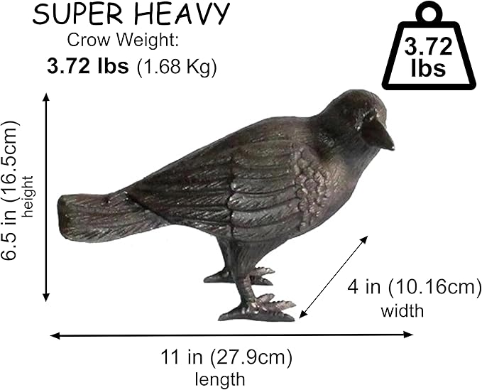 NACH Cast Iron Crow Statue, Head to Side Raven, Large Garden Statues, Crow Garden Sculpture, Bird Figurines Home Decor, Crow Decor, Raven Decor, Black Bird Statue, 4 x 11 x 6.5 inches, JS-90-7115