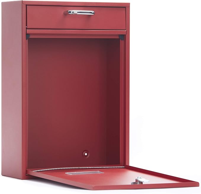 Wall Mounted Locking Vertical Dropbox Mailbox - Safe and Secure | Made with Galvanized Steel (Large, Red)