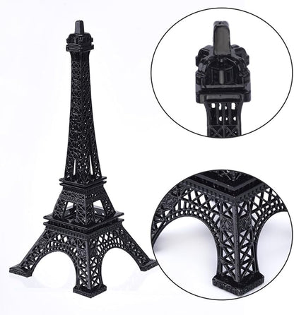 ESHATO Black Metal Eiffel Tower Statue, 7inch Decorative Figurine Replica Stand Holder for Cake Topper Table Decor Gift Party Home Decoration