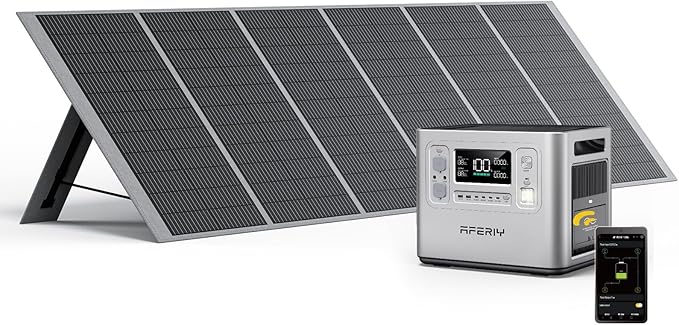 AFERIY P210 2400W Portable Power Station with 400W Solar Panel, 2048Wh LiFePO4 Battery Backup with AC & Solar Charging, Quiet Generator for Home Use, Outdoor Camping, RV, Emergency Power Supply