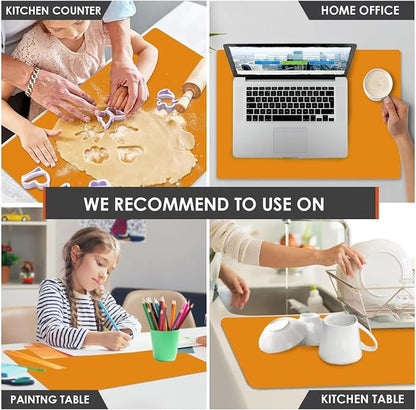 Extra Large Silicone Mats for Kitchen Counter, 27.6'' x 15.7'' Silicone Placemats for Kids, Nonstick Silicone Mat for Baking Crafts, Nonskid Heat Resistant Mat Orange Kids Placemats for Table,1Pcs