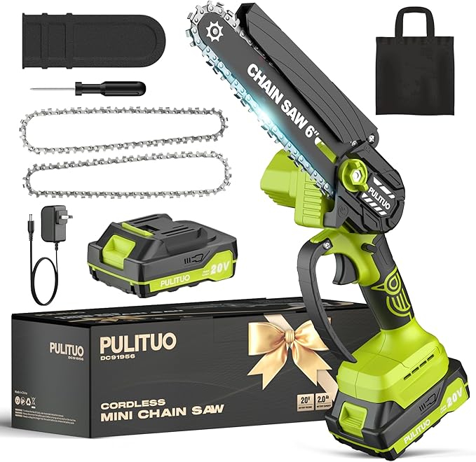 Mini Chainsaw Cordless, 6 Inch Electric Chain Saw Small Chainsaw Battery Powered, Yard Tools Garden Gifts for Men Dad Husband, Hand Saw for Branches Wood Cutting Pruning (Green)