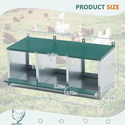 Nesting Boxes for Chickens Laying Eggs,Metal Chicken Nesting Box with 3 Compartment Nesting Box,Wall Mountable Poultry Nesting Boxes W/Ventilation Holes,Easy Assembly,for Chicken,Hens,Metal