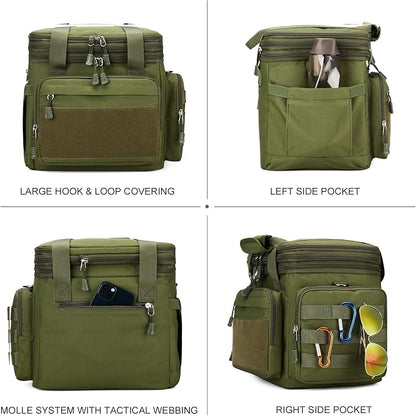 Gafetrey Large Tactical Lunch Box for Men, Insulated Lunch Bag Adult, Thermal Lunchbox Leakproof Waterproof Cooler Bag, Dual Compartment Lunch tote, Large Lunch Pail for Office Camping (Green)24L