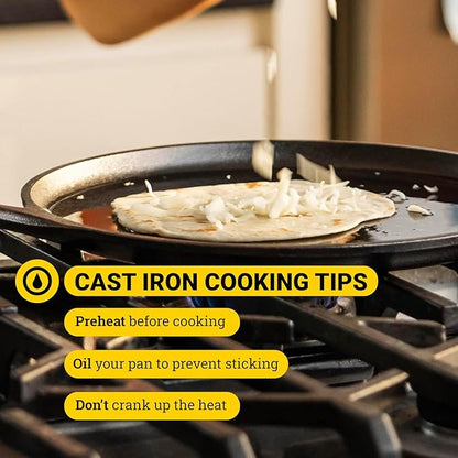 Lodge Round Seasoned Cast Iron Griddle 10.5 Inches - Round-Shaped, Pre-Seasoned Iron Griddle Pan - Non-Toxic, PFAS-Free Cookware - Compatible with Stovetop, Oven, Grill, or Campfire