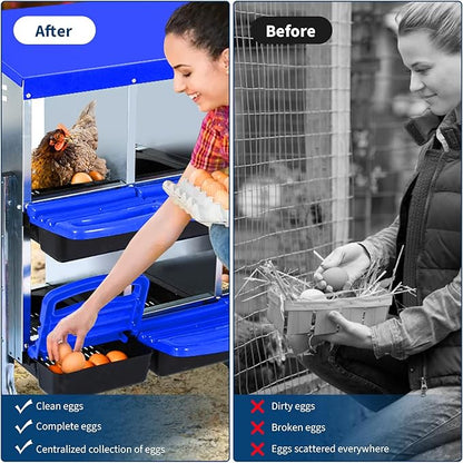 10-Compartments Chicken Nesting Boxes with Roll Out Egg Collection and Large Vented Holes,Metal Nesting Boxes for Chickens, Hens, Ducks,Wall Mount/Freestanding Poultry,Blue