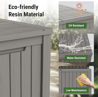 Mars Villa Deck Box, Waterproof and Weatherproof Large Resin Storage Bin with Lockable Lid, Ideal for, Outdoor, Patio Furniture Cushions, Pool Supplies, Garden Tools (119 Gallon, Light Brown)