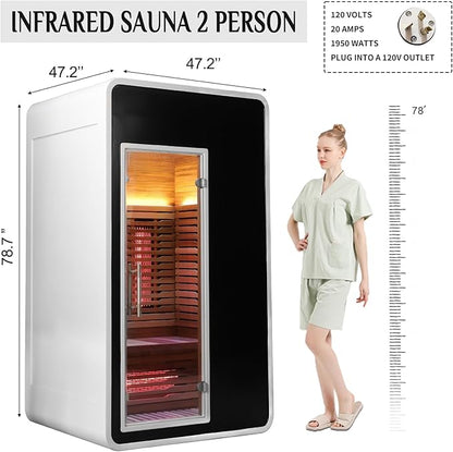 Outdoor Infrared Sauna 2 Person,Luxury Waterproof Red Cedar Sauna, All-in-One, No Setup, No Assembly, 6 Heating Panels, Light Strip, 1950W 120V app Control, Plug & Play Home Spa(0-149℉)
