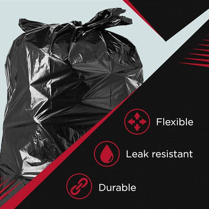 Tasker 55-60 Gallon Trash Bags Heavy Duty | Value 50 Count Bags w/Ties | Extra Large Industrial Trash Bags 55 Gallon, Lawn and Leaf Bags, Extra Large Outdoor Contractor Trash Can Liners, 50-60 Gallon