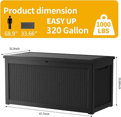 320GAL Brown High - End Wicker - Textured Outdoor Deck Box with Lock Hole - Waterproof, SGS - Certified UV Protection, Exquisite Storage for Luxury Patio Decor and Premium Outdoor Cushions
