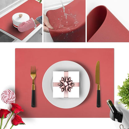 IYYI Silicone Placemats, Dining Placemats Set of 4, Waterproof Placemats for Kids, Non-Slip Silicone Mats for Dinner Table, Heat Resistant & Dishwasher Safe (Wine Red, 17.6" ×12.5")