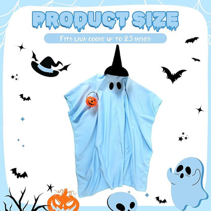 Halloween Porch Goose Outfit Ghost Lawn Goose Clothes with Pumpkin Bag for 23" Disco Plastic/Cement Outdoor Patio Yard Lawn Art Decoration(Blue,Matte)