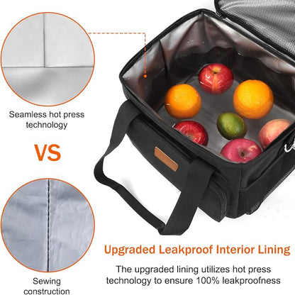 Lunch Bags for Women/Men, Insulated Lunch Bag for Work Office Picnic - Large Lunch Cooler Bag Leakproof Lunch Box with Adjustable Shoulder Strap for Adults - Black(15L)