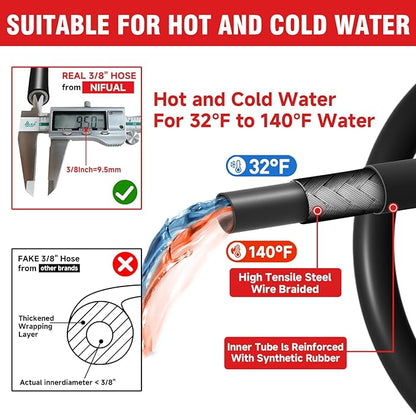 3/8" Non Marking Pressure Washer Hose 100 FT,Kink Resistant Power Washer Replacement Hose Steel Wire Braided for Hot and Cold Water, with M22 14mm to 3/8" Swivel Quick Connect, 5000 PSI (100FT)