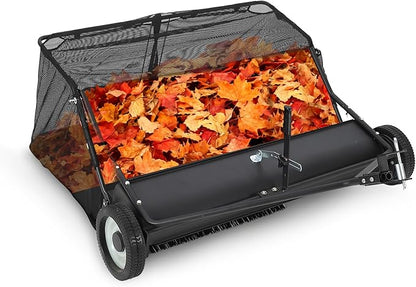48" Lawn Sweeper Tow Behind, Heavy Duty Yard Sweeper Pull Behind with 25 Cu.Ft Large Hopper & Adjustable Sweeping Height, Universal Leaf Grass Collector for Tractor ATV UTV, Black