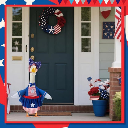 4th of July Porch Goose Outfits for 23 Inch Lawn Statue, Patriotic Costume for Plastic/Cement Statue, Seasonal Independence Day/Memorial Day Sculpture Clothes for Garden Patio Party Decoration